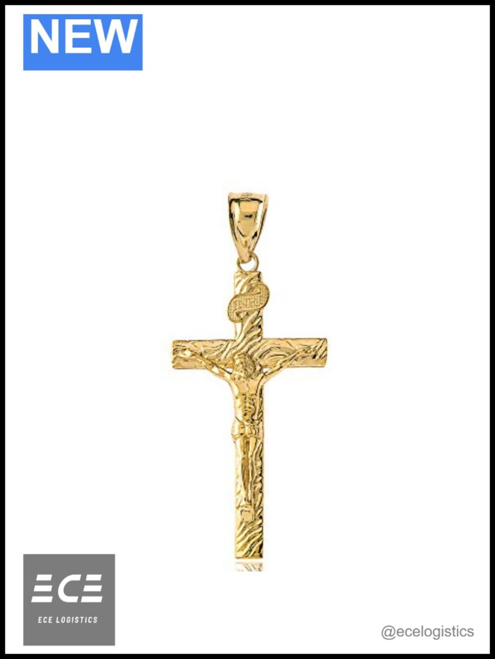 Solid 10k Yellow Gold Wood Textured Crucifix Cross Pendant 1.66"